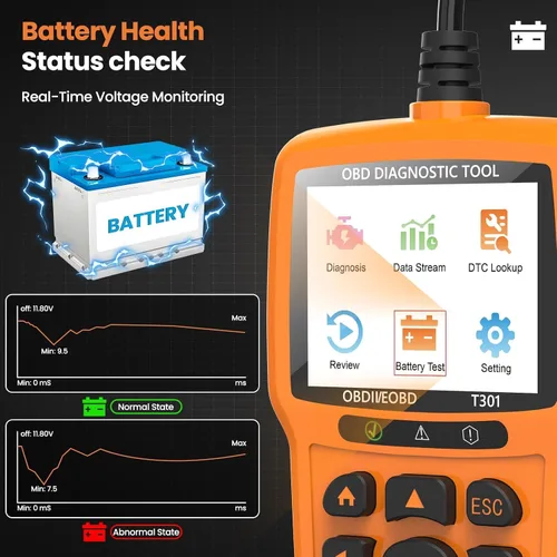 Miniatura 8 de Beaspire Herramienta de diagnóstico del escáner OBD2, lector OBD2 de código de luz del motor con reinicio, preparación I/M, probador de batería