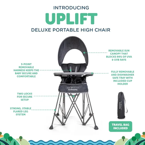 Miniatura 3 de Baby Delight Go with Me Uplift Silla alta portátil de lujo, toldo para el sol, interior y exterior, color gris