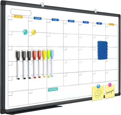 Miniatura 8 de Calendario de borrado en seco para pared, pizarra blanca magnética mensual de 24 x 18 pulgadas, borrado en seco, marco de aluminio negro con bandeja