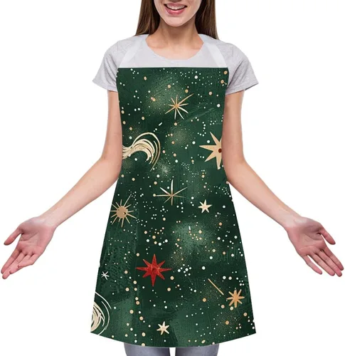 Miniatura 3 de MUSM Apron for Adults - 27.6 X 31.5 Inch, Heavy-Duty Polyester Aprons with Two Large Pockets, Waterproof Gold And White Stars Kitchen Apron for