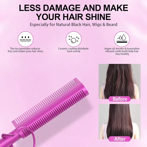 Miniatura 4 de Peine eléctrico caliente para pelucas y cabello de mujer negra, peine alisador de doble voltaje con ajustes de calor dobles de 450 °F/430 °F