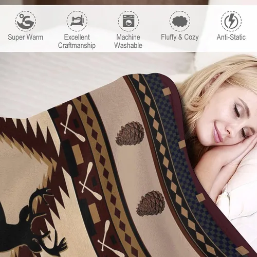 Miniatura 3 de Mantas de franela retro con alces y ciervos, estilo vintage de cabaña campestre rústica de montaña y granja, manta de cama para sofá, silla y cama