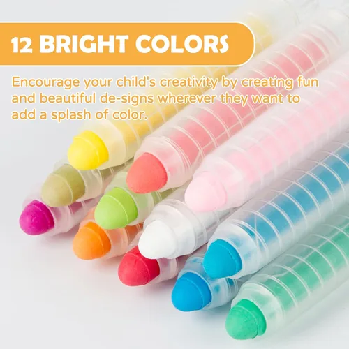 Miniatura 7 de Tiza sin polvo para niños, no tóxica, 12 colores, tiza de banqueta con soporte para niños, tizas lavables para niños pequeños para dibujar