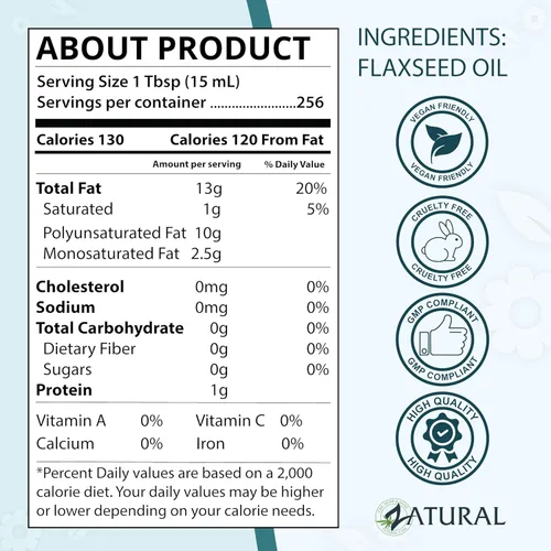 Miniatura 6 de Zatural Aceite de linaza prensado en frío – Aceite de semilla de lino líquido 100% puro sin OMG, vegano Omega-3 rico en ALA, perfecto