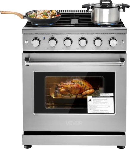 Miniatura 11 de VEVOR Horno de Cocina a Gas, 30 Pulgadas de Ancho, Estufa y Horno Independiente de Acero Inoxidable con 4 Quemadores Sellados en la Superficie