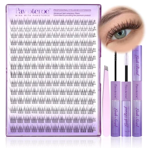 Miniatura 37 de Extensiones de pestañas Pawotence, racimos de 280 piezas, pestañas individuales en racimo, extensiones de pestañas 50D, mezcla de 9-16 mm, racimos