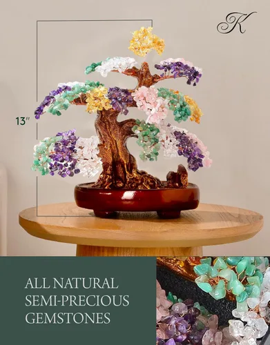 Miniatura 3 de KALIFANO Piedras preciosas naturales del árbol de la vida (1,251 unidades) – Árbol de dinero de cristal de chakra de bonsái Feng Shui para curación