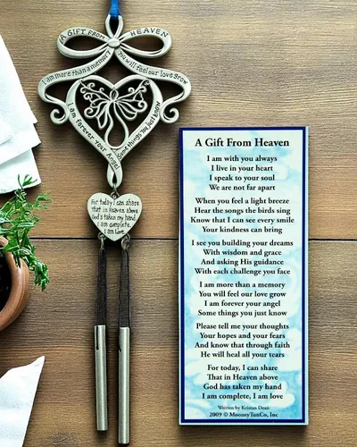 Miniatura 2 de Mooney Tunco, memorial con llamador de ángel "A Gift from Heaven" Engraved Pewter Wind Chime in Gift Box with Poem for Funeral Sympathy Gift or to
