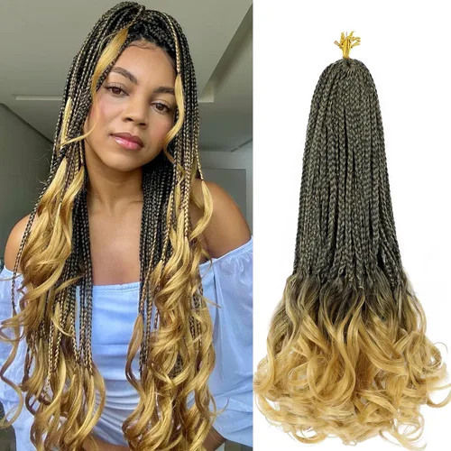 Miniatura 55 de Trenzas de ganchillo rizadas francesas de 22 pulgadas, 8 paquetes, trenzas de caja diosa grises para mujeres, de ganchillo pre-trenzadas con Trenzas
