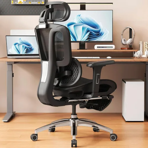 Vonesse Silla de oficina ergonómica con reposapiés, sillas de escritorio con reposacabezas y reposabrazos ajustables 3D, silla de juegos de Negro