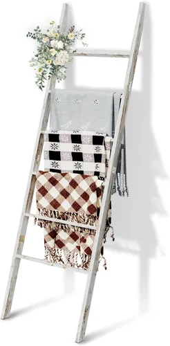 Miniatura 9 de Escalera de madera para manta de 6 niveles, 5.7 pies (66.5 pulgadas), soporte para mantas, colchas y toallas, escalera decorativa, fácil montaje