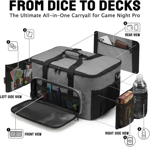 Miniatura 2 de Bolsa de juego de mesa con múltiples bolsillos, bolsa convertible y transporte de hombro, incluye 5 bandas elásticas para caja, 20.5 x 12.6 x 12.6