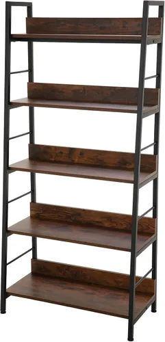 Miniatura 8 de Homdox Estantería de escalera de 5 niveles, estantería industrial de madera y metal, soporte para plantas y flores, estante de almacenamiento