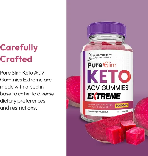 Miniatura 5 de Justified Laboratories Pure Slim Keto ACV Gummies Extreme (2000 mg) - 60 unidades - Hecho con la madre y vitamina B12 - Sin OMG, vegano, sin gluten