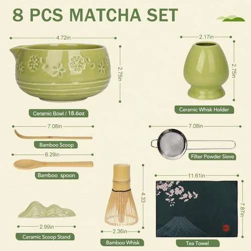Miniatura 4 de Juego de batidor de matcha, juego de cerámica con cuenco, soporte para Chasen, soporte para cucharada, tamiz, kit de matcha de ceremonia japonesa