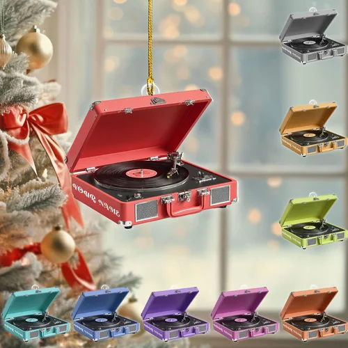 Miniatura 12 de Adorno de Navidad personalizado, máquina de discos de vinilo, adorno plano 2D, adorno para tocadiscos, instrumento musical, decoración de árbol