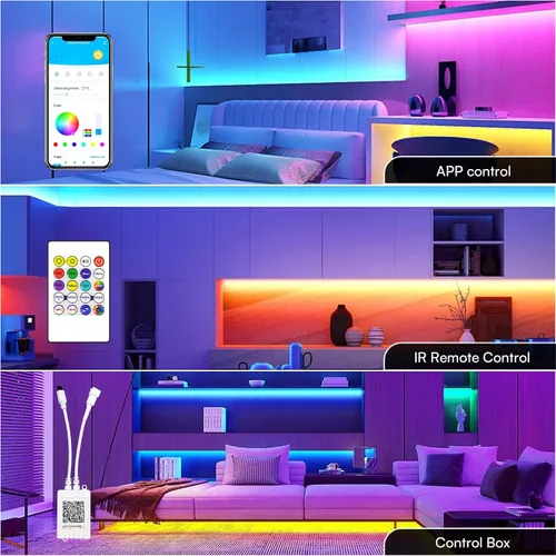Miniatura 3 de GUPUP Tira de luces LED COB RGB Smart IC de 16.4 pies, tira de luz de persecución de color direccionable, 24 V 2880 LED, kit de iluminación de cinta