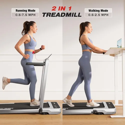 Miniatura 10 de Cinta de correr para el hogar, tapete de caminadora con inclinación, tapete plegable portátil 2 en 1 con barra de agarre, capacidad de peso de 150