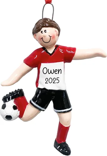 Miniatura 7 de Adorno Navideño Personalizado de Fútbol 2025 Pelota de Fútbol con Estrellas Doradas, Césped y Red de Portería para Árbol de Navidad - Regalo