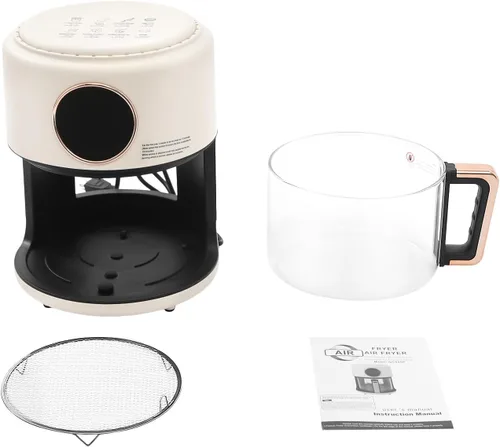 Miniatura 9 de Freidora de aire de 4.44 cuartos de galón, cesta de vidrio de borosilicato, antiadherente y apta para lavavajillas, vista de 360°, temperatura Blanco
