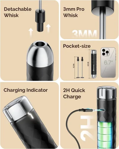 Miniatura 8 de Maestri House - Espumador de leche recargable con control de velocidad sin escalones, LunaFro 2.0 - Espumador eléctrico de mano para bebidas