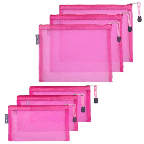 Miniatura 13 de HRX Package Bolsas de cosméticos de malla de nailon con cremallera, 6 piezas A5 para maquillaje, bolsas organizadoras para bolso, bolsa de pañales