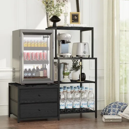 Miniatura 2 de Soporte para Mini Refrigerador con Almacenamiento, Microondas y Soporte para Mini Refrigerador con Toma de Corriente, Barra de Café, Panadero