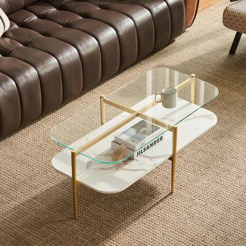Miniatura 13 de Saint Mossi - Mesa de café moderna para sala de estar, mesa de café redonda de mediados de siglo, mesa central de 2 niveles para espacios pequeños