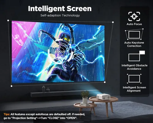 Miniatura 4 de Proyector DBPOWER 4K [Enfoque automático/Corrección de trapecio] con WiFi 5G y Bluetooth, 600 ANSI FHD nativo 1080P, proyector de películas al aire