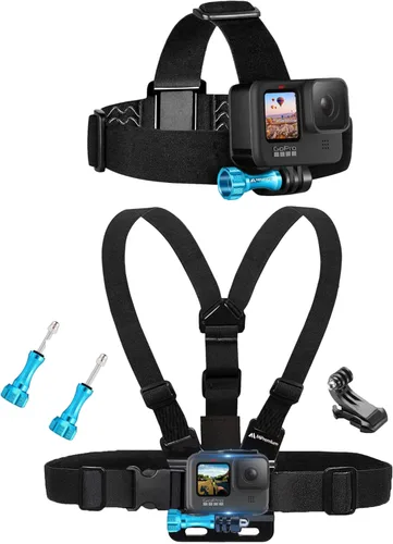 MiPremium Arnés de pecho con soporte y correa para la cabeza para GoPro Hero 13 12 11 10 9 8 Max Go Pro Hero 7 6 5 3 4 Session Negro Plata Fusion