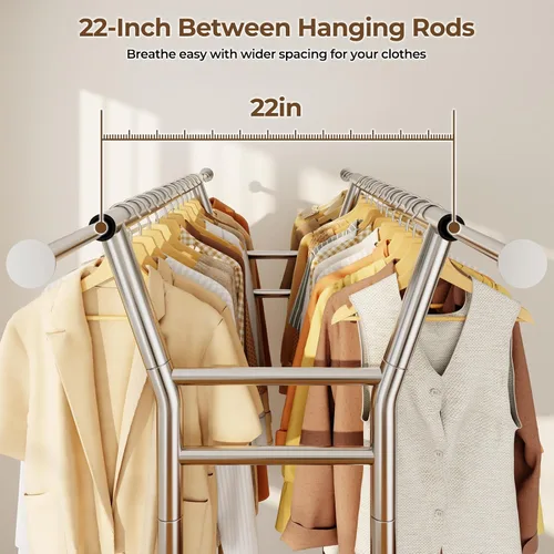 Miniatura 10 de HYSEYY Perchero de ropa resistente, perchero con ruedas para colgar ropa con estantes, carga de 700 libras, armario portátil con ruedas
