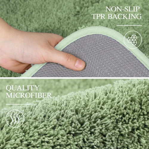 Miniatura 5 de Walensee Alfombra de baño antideslizante (16 x 24 pulgadas, verde salvia) Tapete de baño de microfibra suave lanudo absorbente de agua, lavable a
