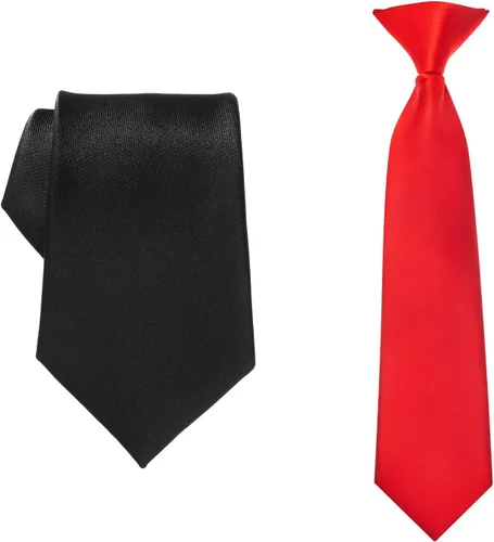 Corbata para niños, 2 piezas, color negro, rojo, con clip, corbatas preatadas, corbata sólida ajustable para niño, boda, uniforme escolar