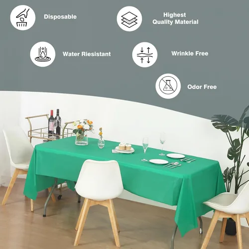 Miniatura 2 de Evershine Paquete de 4 fundas de mesa/manteles de plástico resistente (reutilizables) (rectángulo 54" x 108", verde esmeralda)