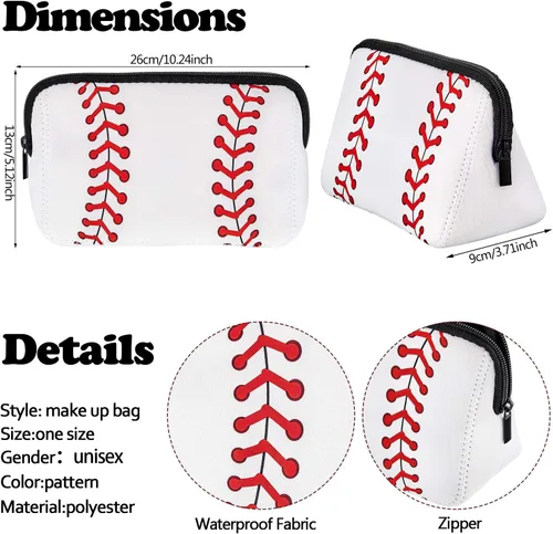 Miniatura 2 de Boao 2 bolsas pequeñas de maquillaje de béisbol, bolsa de cosméticos, regalo de béisbol, impermeable, neceser con cremallera, bolsa de viaje
