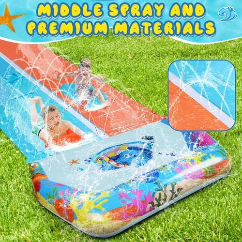Miniatura 4 de Toboganes de agua dobles de 40 pies para niños y adultos, toboganes de agua extralargos con 2 bodyboards, resistentes, juguetes inflables gigantes