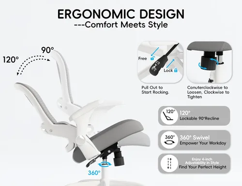 Miniatura 8 de TRALT Silla de oficina ergonómica, cómoda silla de escritorio con soporte trasero, sillas de escritorio de oficina en casa, silla de computadora