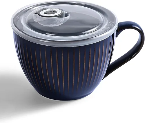 Miniatura 30 de Tazón de sopa de cerámica con asa de 32 onzas – Tazón de ramen para microondas con tapa, tazas y tazas de sopa para cereales, avena, ramen, fideos