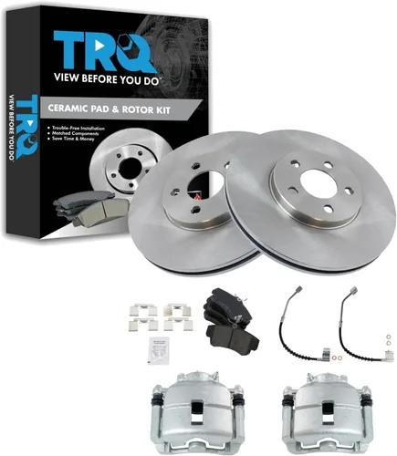 Miniatura 40 de TRQ Juego de pastillas de freno delanteras y rotores de cerámica, pinzas, mangueras, compatibles con Honda Odyssey 2005-2010