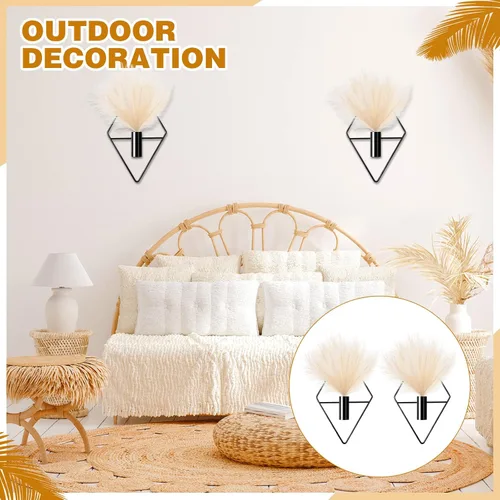 Miniatura 6 de Jexine 2 piezas de decoración de pared bohemia, arte de pared dorado, macetas colgantes con pampas artificiales montadas en metal, decoración
