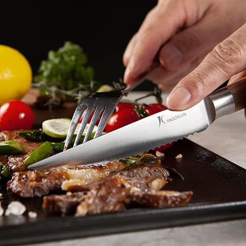 Miniatura 6 de kangdelun - Juego de cuchillos para carne ultra afilados de 8 piezas, cuchillas dentadas de 4.5 pulgadas, acero inoxidable de alto carbono