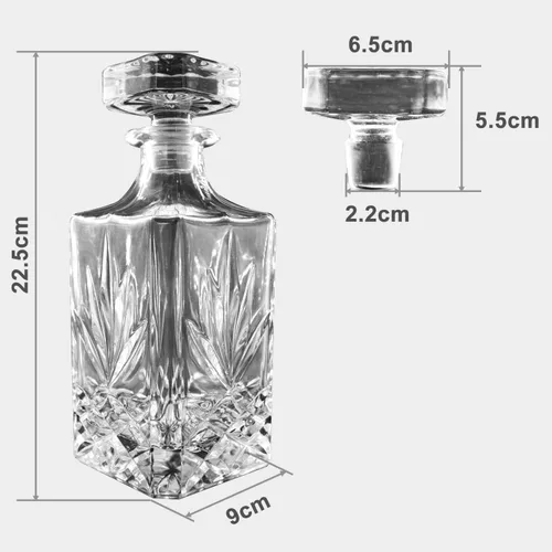 Miniatura 2 de Decantador de vidrio con tapón geométrico hermético, decantador de whisky para vino, bourbon, brandy, licor, jugo, agua, enjuague bucal, vidrio