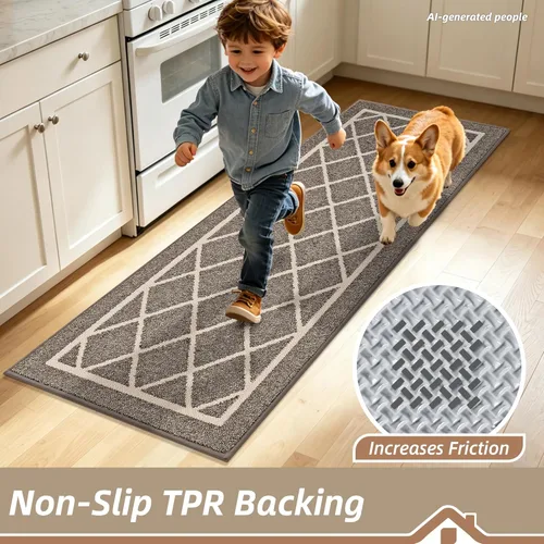 Miniatura 4 de BEQHAUSE - Alfombras de cocina antideslizantes para piso 2 piezas Alfombras de cocina y tapetes antideslizantes lavables Alfombra de cocina