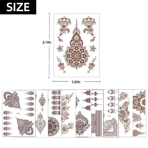 Miniatura 3 de Kit de tatuaje de henna de 10 piezas, calcomanías temporales Adul, patrón de encaje, tatuajes falsos, calcomanías de henna para mujeres y niñas