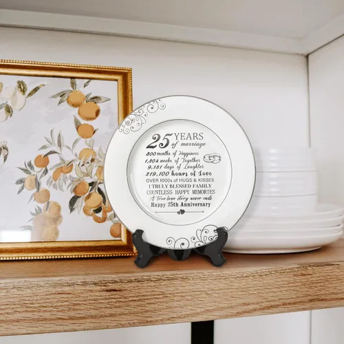 Miniatura 5 de Urllinz Plato del 25º Aniversario con Lámina de Platino - Plata 25 Años Aniversario de Matrimonio Regalos de Boda para Pareja Ella Él Esposo Esposa
