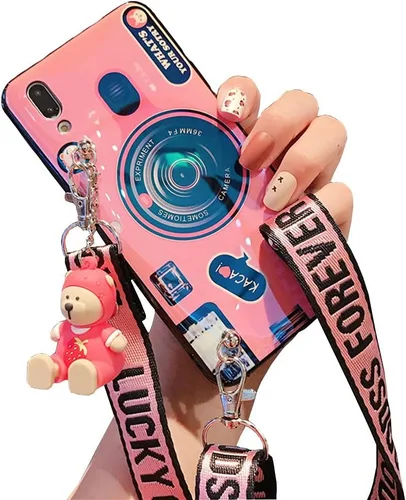 Miniatura 9 de Bonita funda cruzada compatible con Samsung Galaxy A32 5G, con correa para la muñeca, cordón para atril y funda para cámara 3D, de silicona suave, a