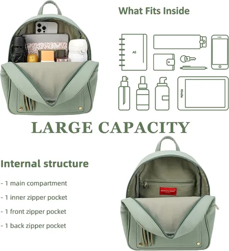 Miniatura 3 de Mini mochila antirrobo para mujer, bonita mochila escolar para adolescentes y niñas con cremallera segura y borla, forro polar verde con licencia