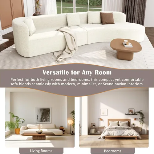 Miniatura 3 de Sofá moderno sin hueso con diseño curvo, sofá modular de felpilla de 2 piezas con 4 almohadas, esponja de felpa, cojín de resorte y esponja grande