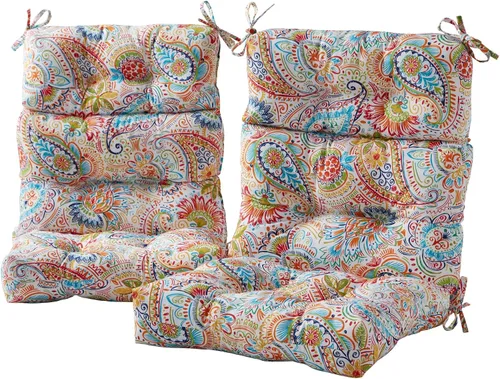 Miniatura 81 de Cojines para silla de respaldo alto para exteriores, diseño de asiento y respaldo con bisagras de una pieza, reversibles con 4 lazos, tela