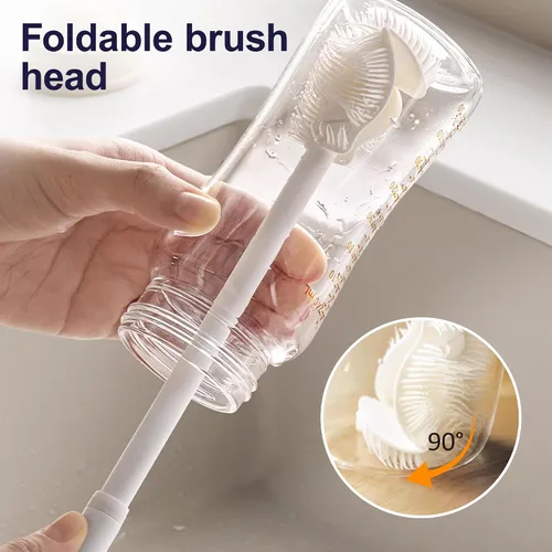 Miniatura 2 de Cepillo de silicona para botellas, cepillo de agua flexible de cerdas suaves de 360° con mango largo, cepillo de limpieza de tapa de taza
